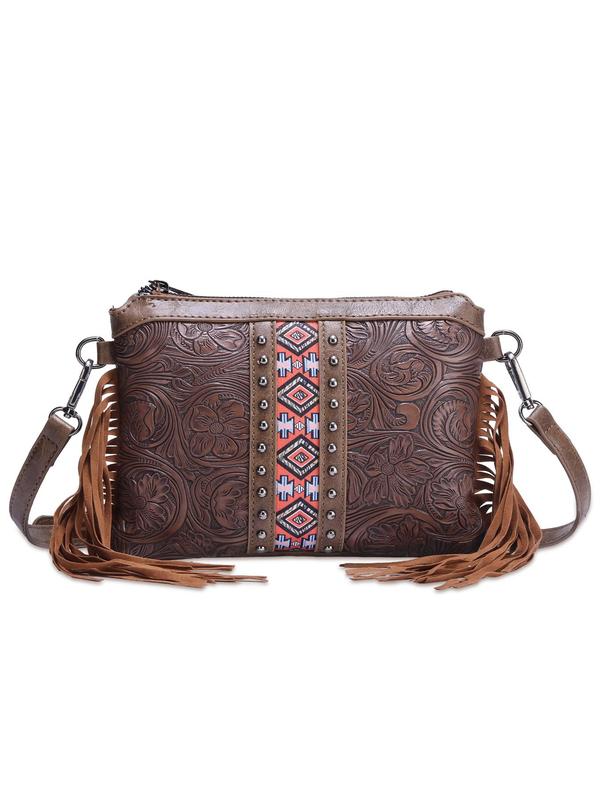 Boho Style Tassel Decorated Crossbody Bag, Fashionable Studded Design Crossbody Bag for Women, Casual Trendy Versatile High-quality Daily Commuting Bag