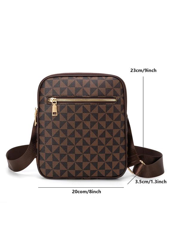 Summer Presbyopia Old Money Style Casual All Over Print Zipper Crossbody Bag, Minimalist Business Fashion Shoulder Bag, Men's Work Bag for Daily Use As Gift