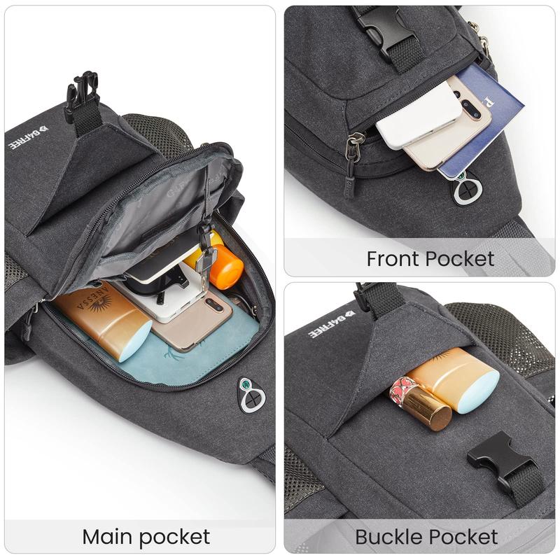 Canvas Sling Bag Crossbody Backpack with USB Charging Port & RFID Blocking, Hiking Daypack Chest Bag for Women Men