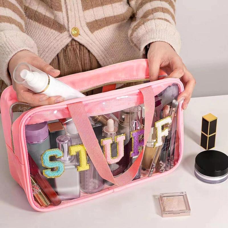 Letter Pattern Clear Makeup Bag with Handle, Waterproof Zipper Makeup Organizer Pouch, Portable Travel Storage Bags for Travel, Outing, Daily Use, makeup organizer, Christmas Gift