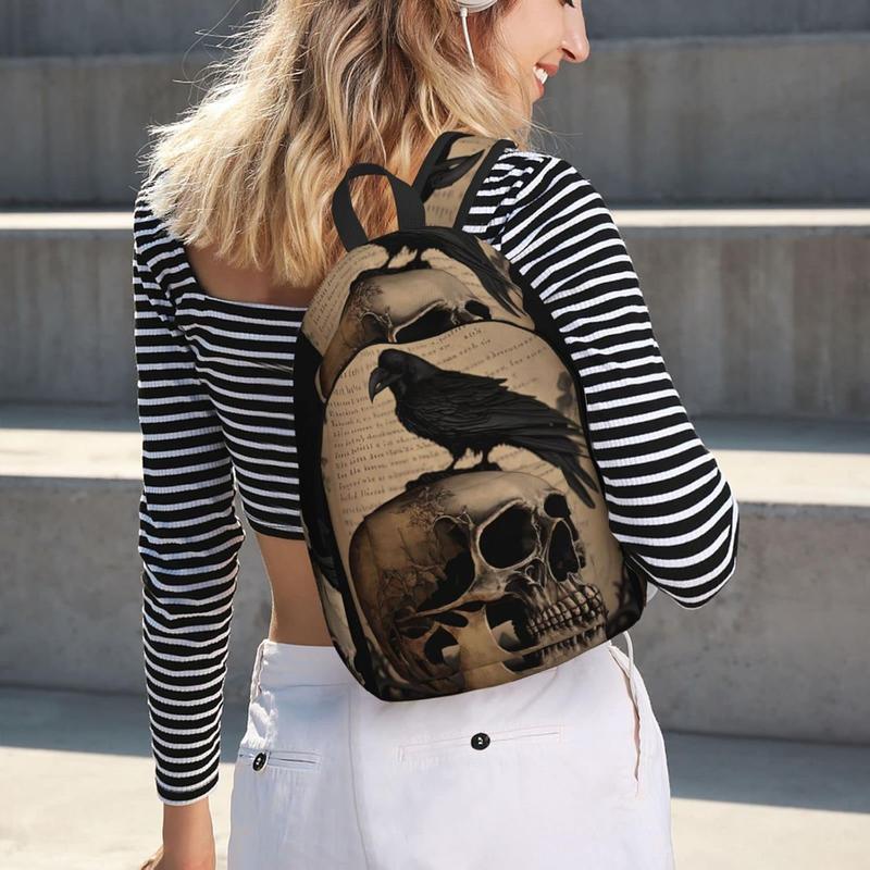 Edgar Allan Poe The Raven Skull Backpack with Adjustable Straps, Suitable for Travel Picnics Activities