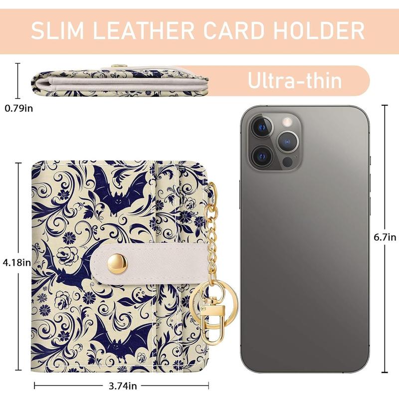 Goth Bat Rfid Ladies Wallet, Small Slim Thin Compact Credit Card Women Wallet, Halloween Leather Bifold Cash Wallet, Zipper Coin Pocket & ID Window, Female Wallet