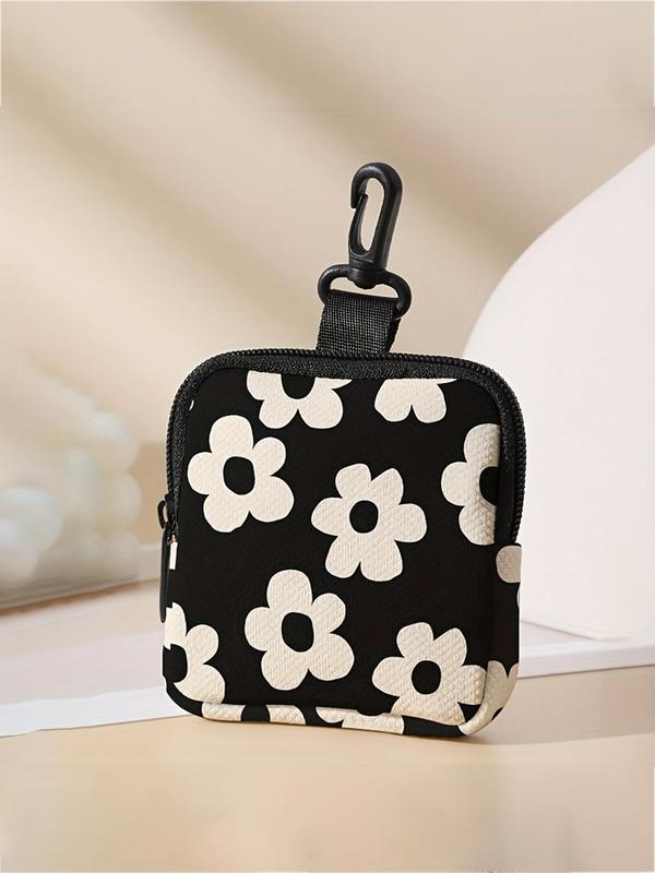 Fashion Flower Pattern Buckle Design Coin Purse, Multi-functional Storage Bag, Durable Polyester Coin Purse, Ideal Gift for Women & Girls