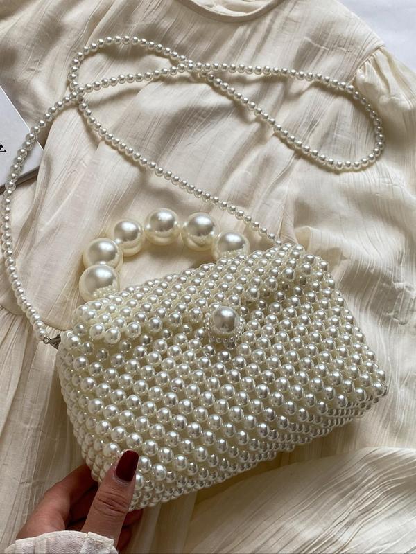 Women's Elegant Faux Pearl Decorated Evening Bag, 2024 New Style Exquisite Trendy Handbag, Fashionable Crossbody Bag for Party Decoration, Ideal for Daily Travel