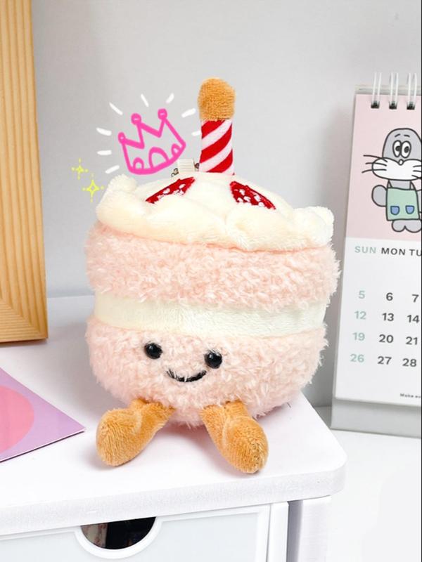 Cute Stuffed Cake with Candle Design Toy, Novelty Fluffy Bag Charm for Bag Decor for Women & Girls, Trendy Bag Accessories As Birthday Gift