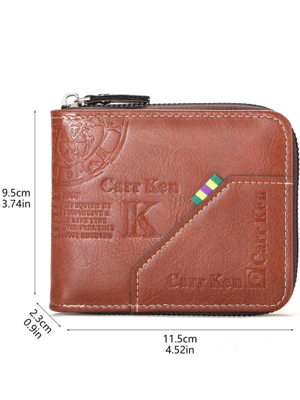 Men's Letter Embossed Zipper Short Wallet, Casual Multi Card Slot Wallet, Fashionable Wallet for Daily Use, Trendy All-match & Exquisite Wallet for Birthday Gift