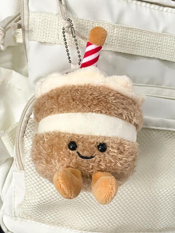 Cute Stuffed Cake with Candle Design Toy, Novelty Fluffy Bag Charm for Bag Decor for Women & Girls, Trendy Bag Accessories As Birthday Gift