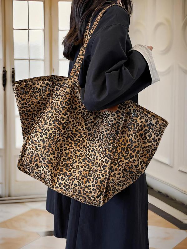 Fall 2024 Women's Leopard Pattern Canvas Everyday Tote Bag, Summer Large Capacity Shoulder Bag for Daily, Trendy Daily Designer Cute Commuting Bag, Fall Outfits, Fall Freshness Fall, Purse