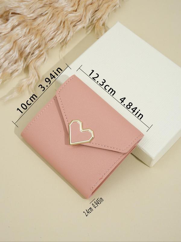 Women's Preppy Style Heart Design Short Wallet, 2024 New Casual Trendy Versatile Fold Wallet for Women & Girls, Fashionable Wallet for Daily Use