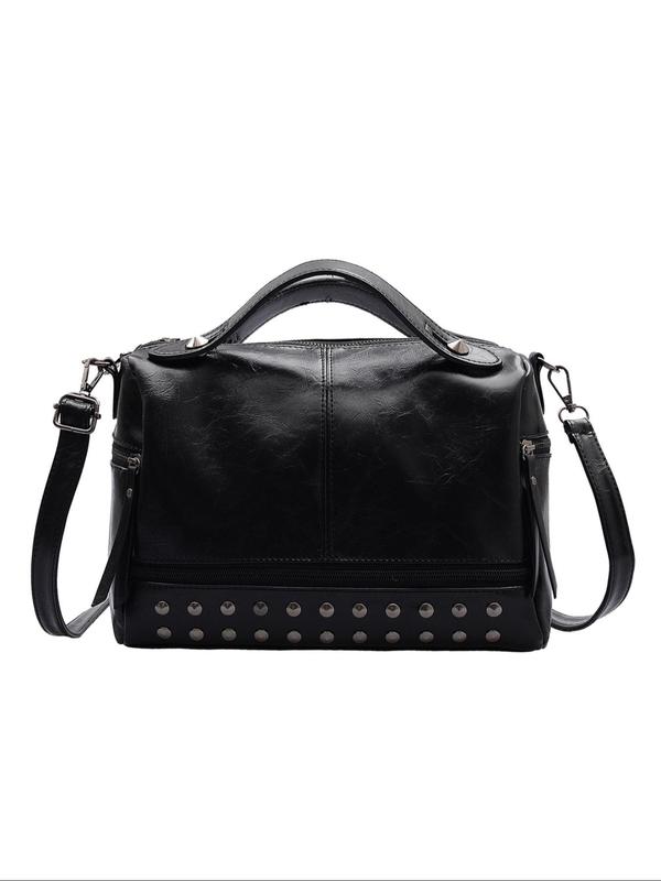 Women's Elegant Studded Decorated Handbag, Fashionable PU Leather Shoulder Bag for Daily Used, Casual Trendy Versatile High-quality Daily Commuting Bag