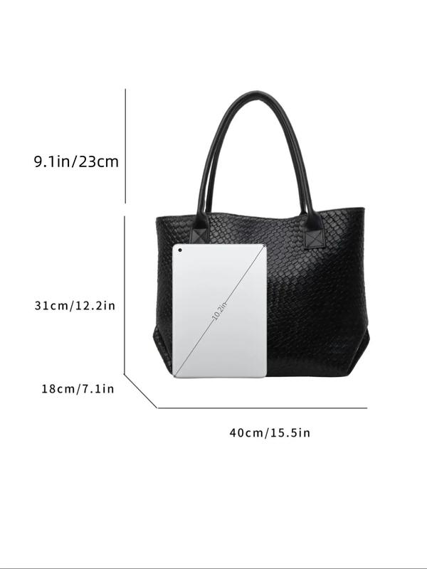 Fashionable Plain Braid Design Tote Bag, Casual Large Capacity Shoulder Bag for Women & Girls, Casual Trendy Versatile High-quality Daily Commuting Bag