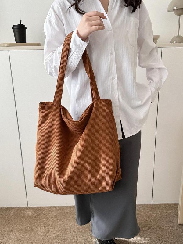 Summer Casual Solid Color Corduroy Tote Bag, Large Capacity Shoulder Bag for Women & Girls, Fashion Work Bag for Traveling & Party for Gifts