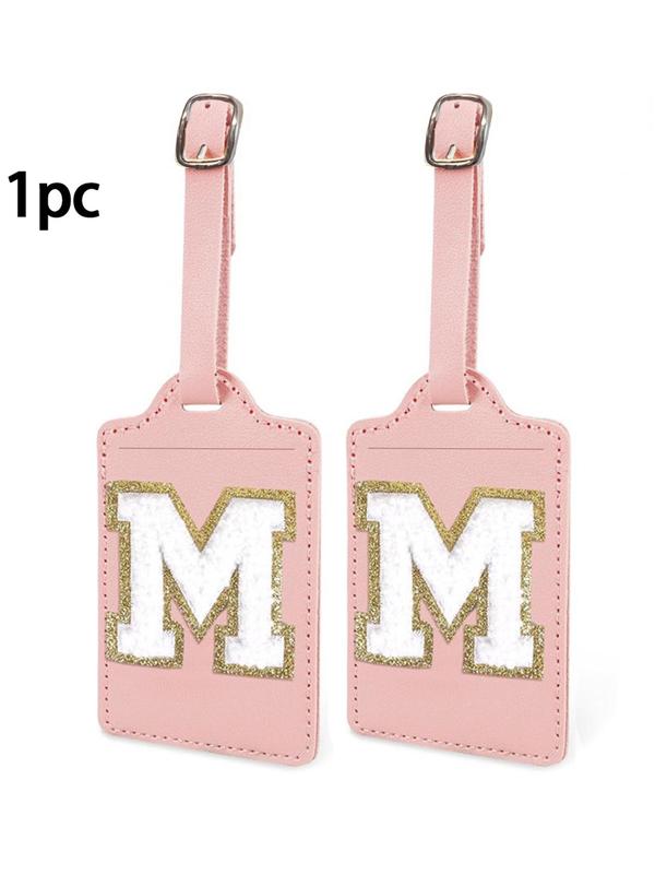 Letter Patched Luggage Tag, Pu Leather Personalized Letter Luggage Tag with Privacy Cover Name Card, Cute Monogrammed Travel Backpack Tag for Women & Kids