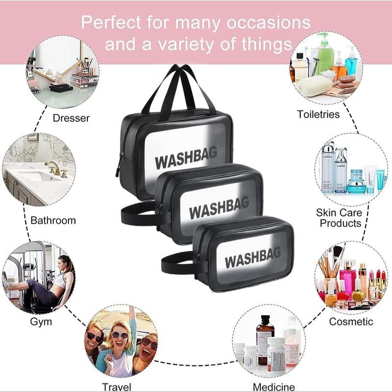 Makeup Storage Bag Set, 3pcs set Waterproof Travel Bag, Zipper Washbag with Handle, Cosmetic Storage Bag, Home Organizer for Bathroom