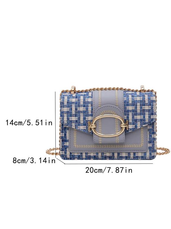 Summer 2024 New Trendy Fashion Check Plaid Chain Pu Leather Flap Shoulder Lux Bag, Delicate Elegant Small Square Bag for Women, Elegant Hot Selling Chic Crossbody Bag, Everyday Bags Fall