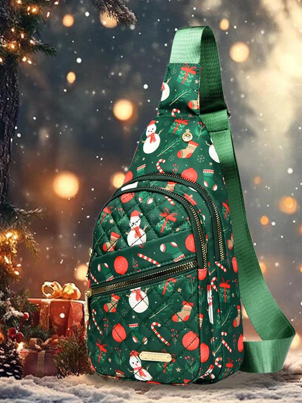 Women's Christmas Themed Quilted Design Fanny Pack, Casual Large Capacity Zipper Belt Bag for Daily Used, Christmas Gift for Girl