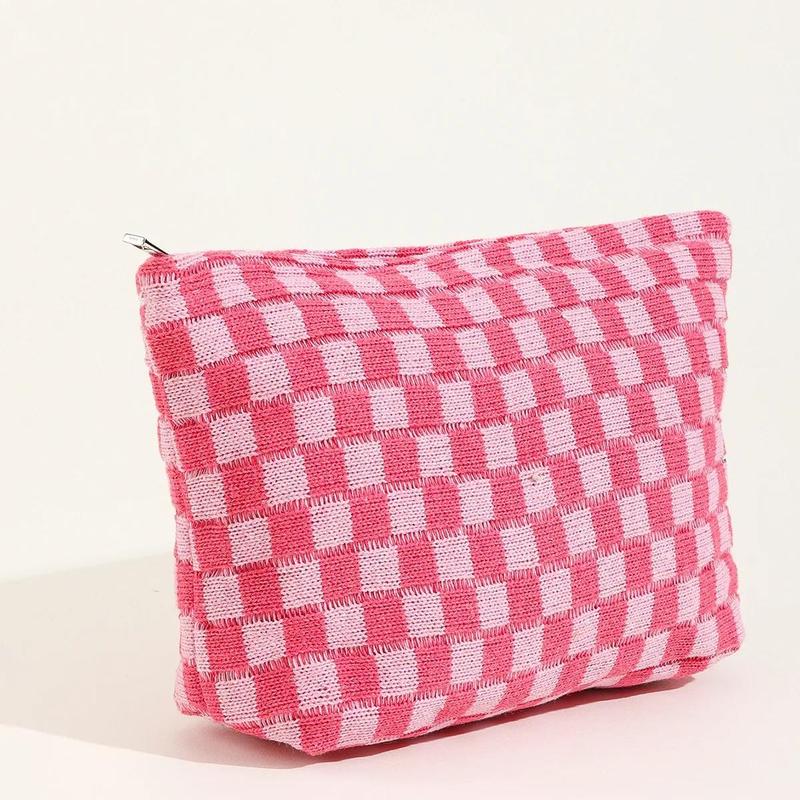 Plaid Pattern Makeup Bags, 3 Counts Portable Large Capacity Cosmetic Storage Bags, Zipper Makeup Organizer Pouches, Versatile Storage Bags