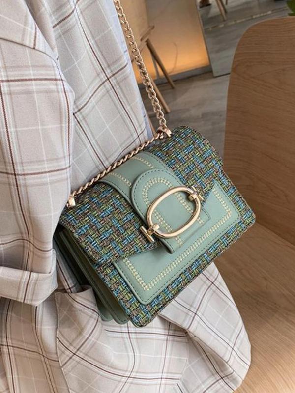 Summer 2024 New Trendy Fashion Check Plaid Chain Pu Leather Flap Shoulder Lux Bag, Delicate Elegant Small Square Bag for Women, Elegant Hot Selling Chic Crossbody Bag, Everyday Bags Fall