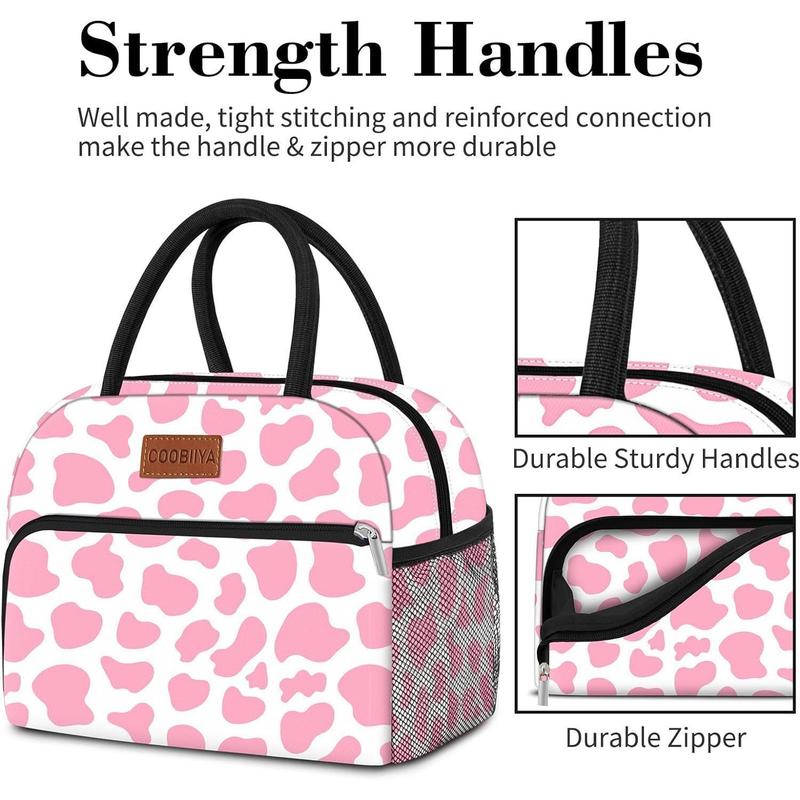 Lunch Bag Women,Pink Cow Lunch Box for Women Adult Men, Insulated Reusable Small Leakproof Cooler Cute LunchBox Tote for Work Office Picnic or Travel (Pink Cow)