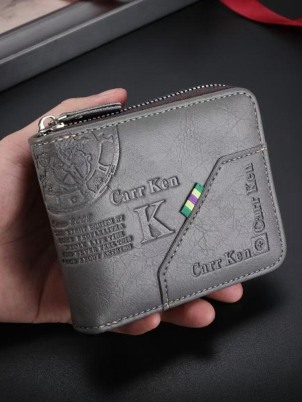 Men's Letter Embossed Zipper Short Wallet, Casual Multi Card Slot Wallet, Fashionable Wallet for Daily Use, Trendy All-match & Exquisite Wallet for Birthday Gift