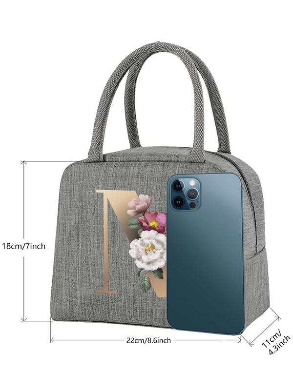 Letters & Floral Print Multifunctional Handbag, Insulated Lunch Bag, Reusable Lunch Box, Leakproof Insulated Cooler Bag