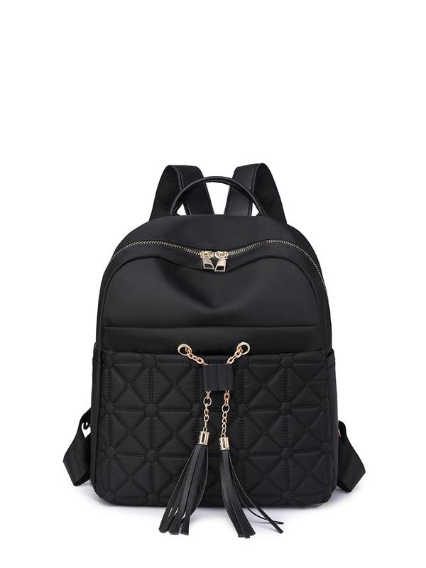 Women's Fashion Tassel Quilted Backpack, Casual Versatile Backpack for Daily Used, Trendy All-match Commuting Bag, Girl Fashionable Backpack