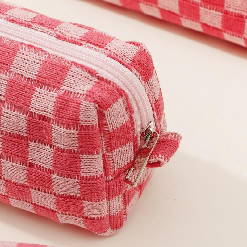 Plaid Pattern Makeup Bags, 3 Counts Portable Large Capacity Cosmetic Storage Bags, Zipper Makeup Organizer Pouches, Versatile Storage Bags