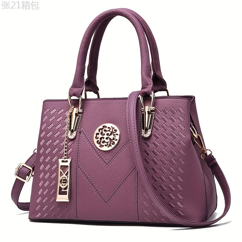 PU Classic Top Handle Satchel Bag, Women's Casual Crossbody Shoulder Bag & Tote Purse