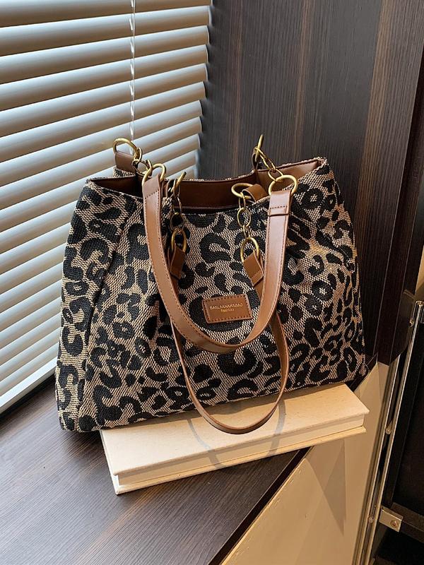 Fashion Leopard Print Work Tote Bag for Women, Casual Large Capacity Shoulder Bag for Women, Trendy Versatile High-quality Daily Commuting Bag, Girl Fashionable Shopping Bag for Back To School