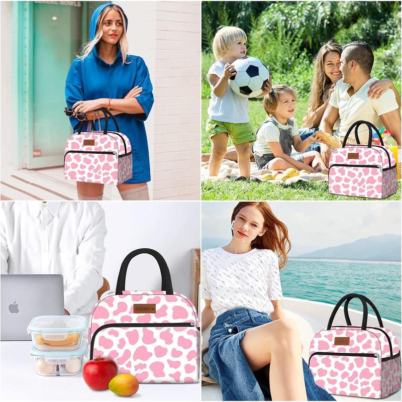 Lunch Bag Women,Pink Cow Lunch Box for Women Adult Men, Insulated Reusable Small Leakproof Cooler Cute LunchBox Tote for Work Office Picnic or Travel (Pink Cow)