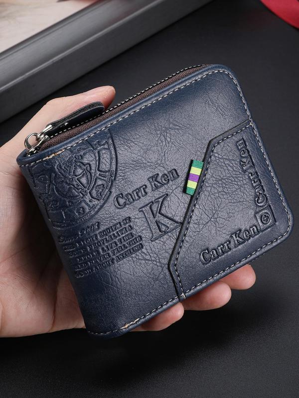 Men's Letter Embossed Zipper Short Wallet, Casual Multi Card Slot Wallet, Fashionable Wallet for Daily Use, Trendy All-match & Exquisite Wallet for Birthday Gift