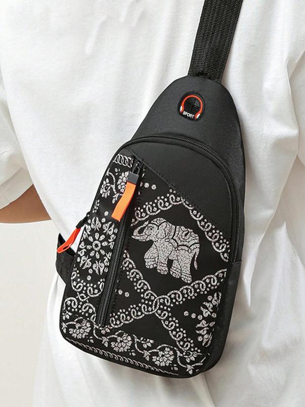 Men's Ethnic & Floral & Butterfly Pattern Crossbody Bag, Casual Sling Bag for Daily Used, Fashionable Chest Bag for Men