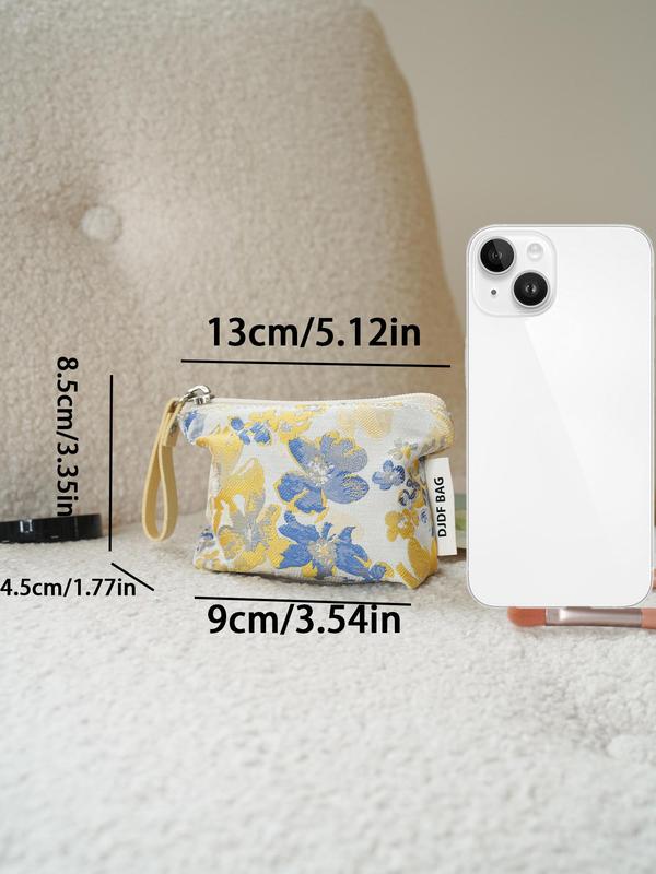 Floral Pattern Makeup Bag, 2024 New Style Portable Zipper Cosmetic Storage Bag, Women's Versatile Small Makeup Bag, Keychain Card Holder for Daily Use