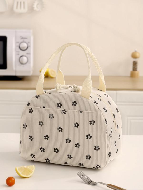 Floral Pattern Lunch Bag, Large Capacity Insulated Lunch Bag, Durable Handbag for Picnic, Insulated Bag for Women & Men