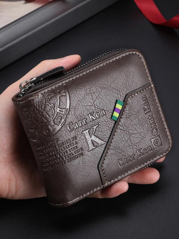 Men's Letter Embossed Zipper Short Wallet, Casual Multi Card Slot Wallet, Fashionable Wallet for Daily Use, Trendy All-match & Exquisite Wallet for Birthday Gift