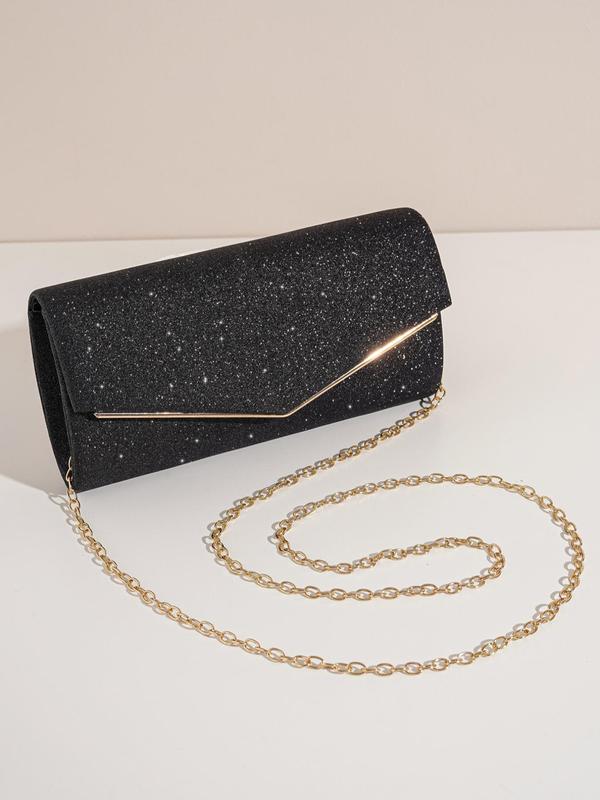 Glitter Evening Clutch With Chain, Women's Sparkling Jewelry Bag for Party