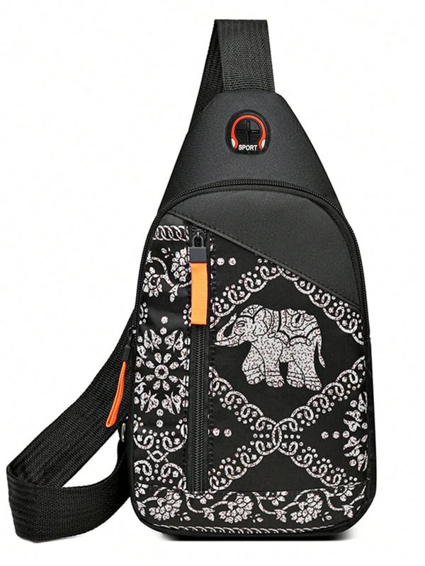 Men's Ethnic & Floral & Butterfly Pattern Crossbody Bag, Casual Sling Bag for Daily Used, Fashionable Chest Bag for Men