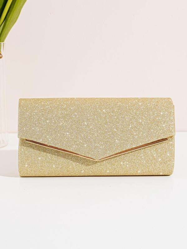 Glitter Evening Clutch With Chain, Women's Sparkling Jewelry Bag for Party