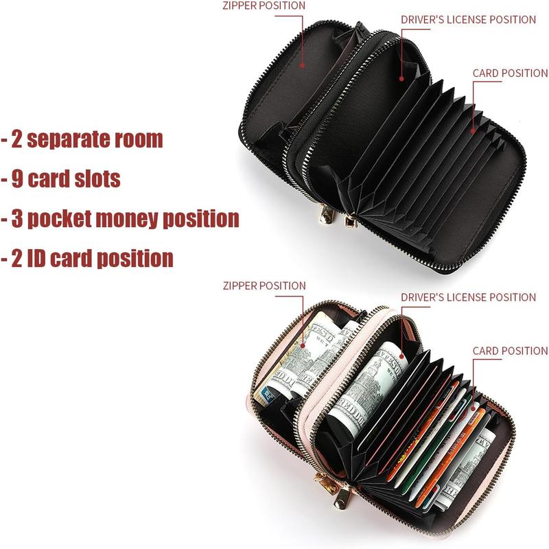 Credit Card Holder Case Black Wallet for Men Women 2 Room Zipper PU Leather 9 Slots 4 Pocket Money Coin Position Gift Card Pouch Classic Sturdy