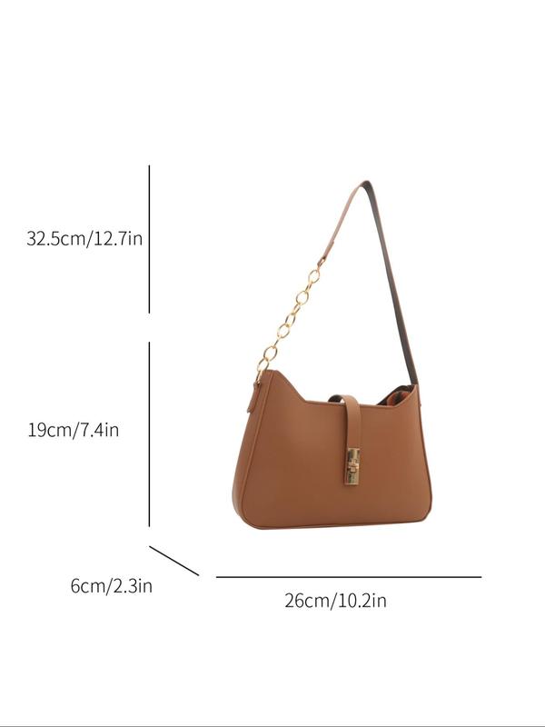 Fashion All Over Printed Chain Strap Shoulder Bag, Simple Plain Pu Leather Zipper Underarm Bag for Women, High-quality Daily Commuting Bag