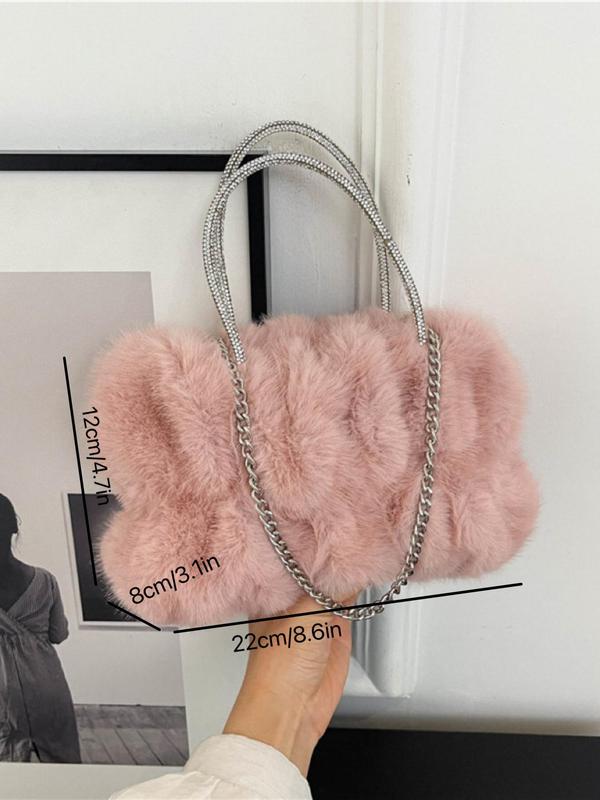 Women's Elegant Ruched Design Fluffy Handbag, Fashion Solid Color Shoulder Bag for Daily Used, Casual Trendy Versatile High-quality Daily Commuting Bag