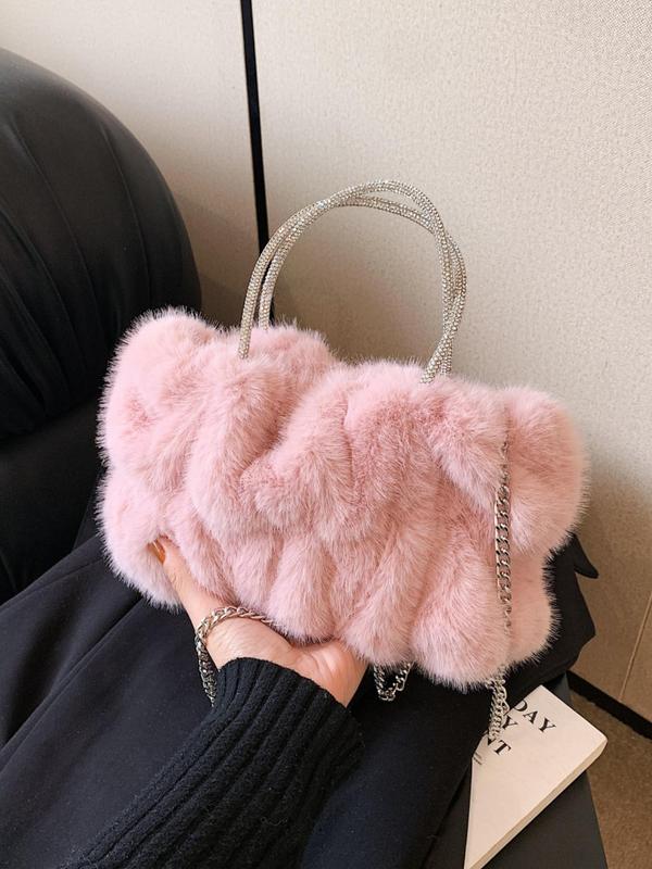 Women's Elegant Ruched Design Fluffy Handbag, Fashion Solid Color Shoulder Bag for Daily Used, Casual Trendy Versatile High-quality Daily Commuting Bag