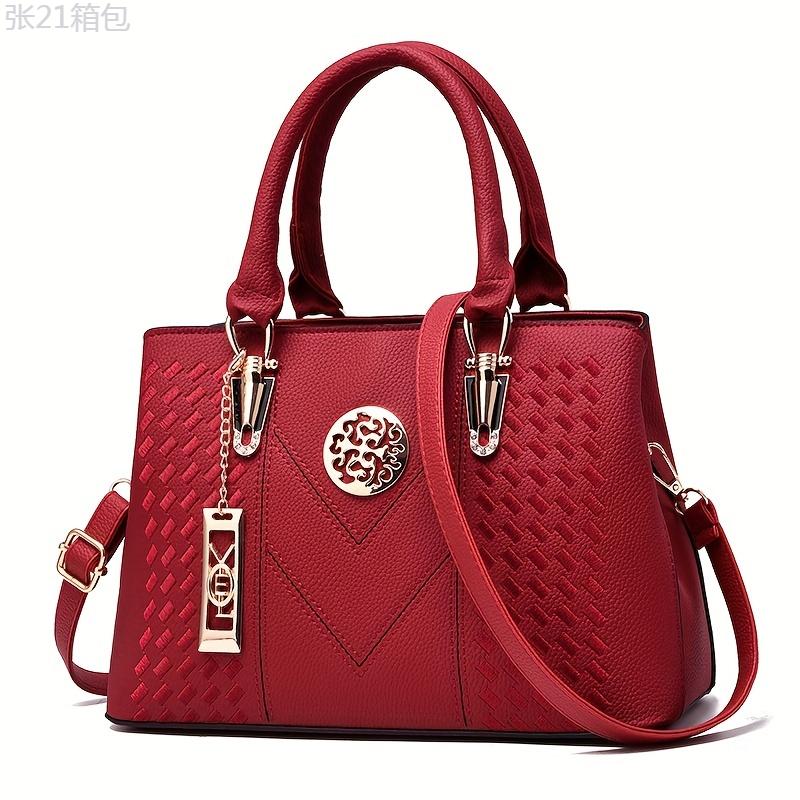 PU Classic Top Handle Satchel Bag, Women's Casual Crossbody Shoulder Bag & Tote Purse