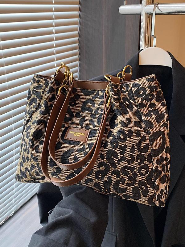 Fashion Leopard Print Work Tote Bag for Women, Casual Large Capacity Shoulder Bag for Women, Trendy Versatile High-quality Daily Commuting Bag, Girl Fashionable Shopping Bag for Back To School