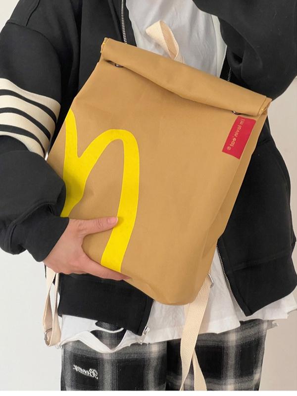 McDonald's bag, large capacity backpack, nylon backpack, women's backpack, cute messenger bag, shopping bag. Cartoon French fries, nylon backpack.，fashionable simple backpack, women's leisure backpack, unique innovative design durable schoolbag，