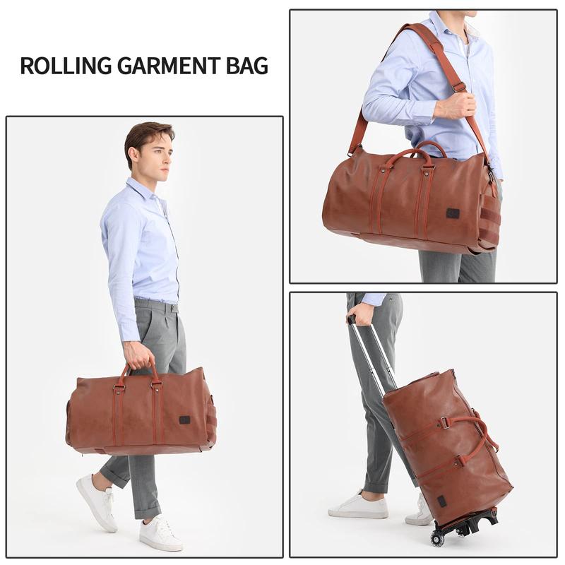 SEYFOCNIA Rolling Garment Bag Roller Duffle Bag with Wheels Rolling Garment Bags for Travel 3 in 1 Garment Bag Carry On Bag Weekender Bags Garment Duffel Bag for Men or Women-Brown dustproof unisex travel bags