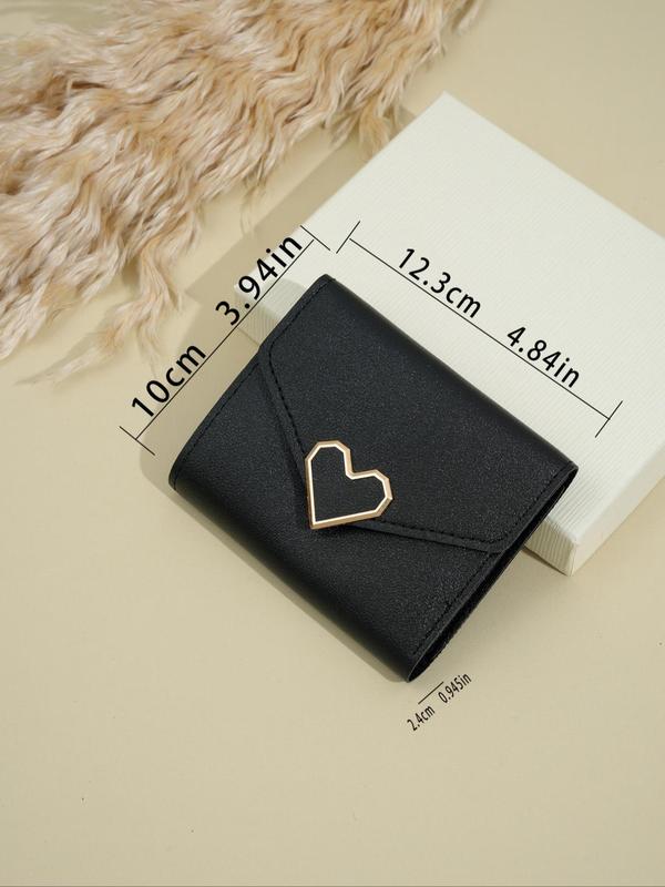 Women's Preppy Style Heart Design Short Wallet, 2024 New Casual Trendy Versatile Fold Wallet for Women & Girls, Fashionable Wallet for Daily Use