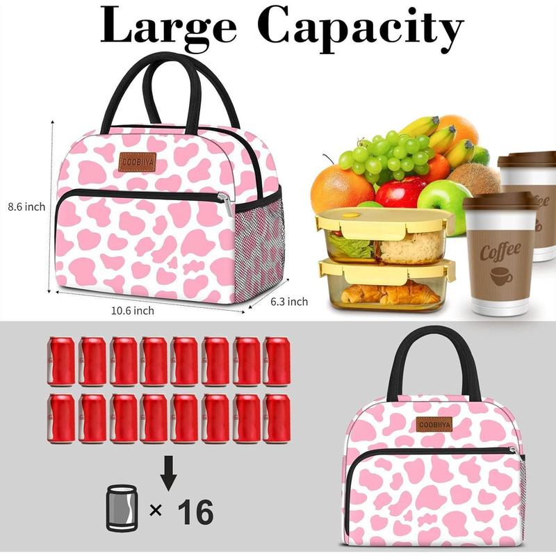 Lunch Bag Women,Pink Cow Lunch Box for Women Adult Men, Insulated Reusable Small Leakproof Cooler Cute LunchBox Tote for Work Office Picnic or Travel (Pink Cow)