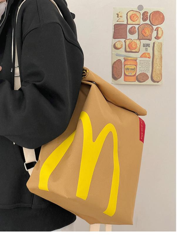 McDonald's bag, large capacity backpack, nylon backpack, women's backpack, cute messenger bag, shopping bag. Cartoon French fries, nylon backpack.，fashionable simple backpack, women's leisure backpack, unique innovative design durable schoolbag，