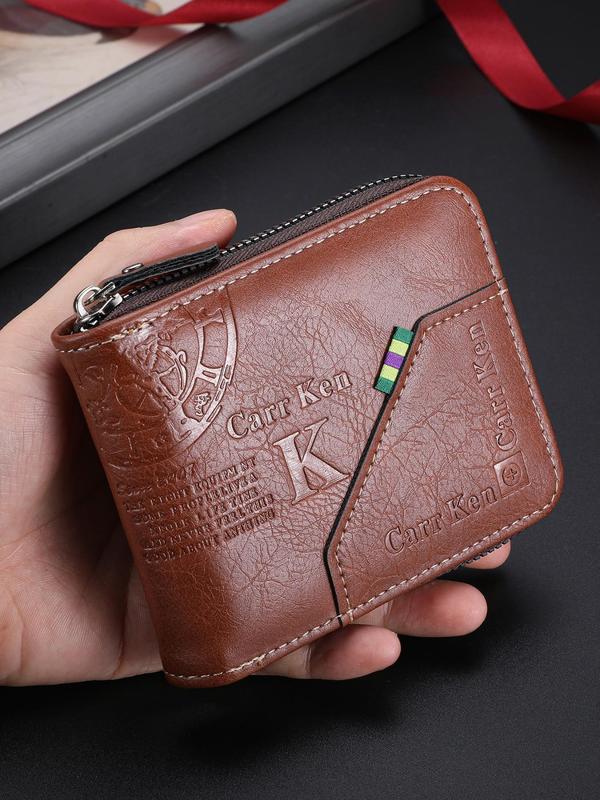 Men's Letter Embossed Zipper Short Wallet, Casual Multi Card Slot Wallet, Fashionable Wallet for Daily Use, Trendy All-match & Exquisite Wallet for Birthday Gift